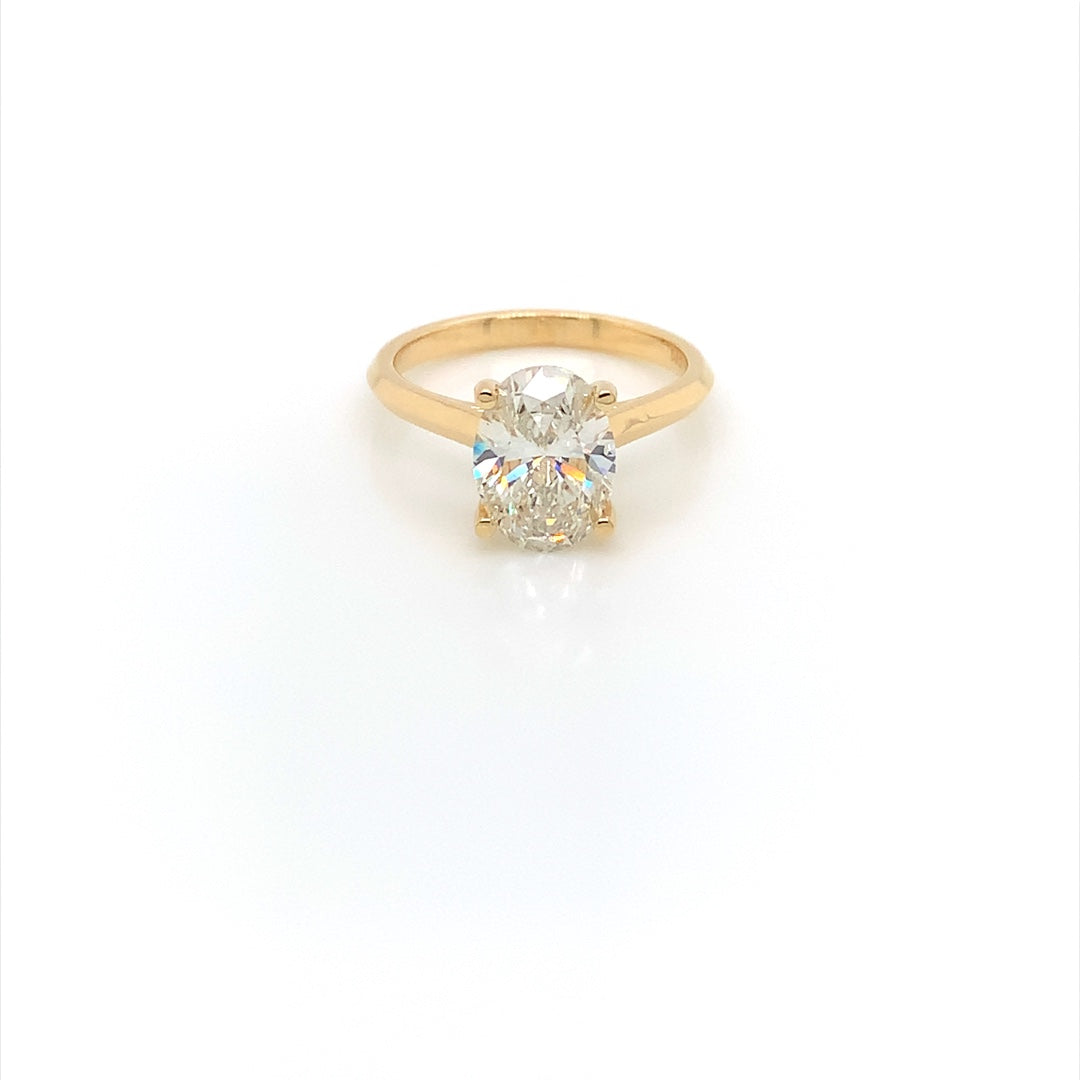 14K Yellow Gold 2 1/2 CT Oval Near Colorless Lab-Grown Diamond Solitaire Engagement Ring