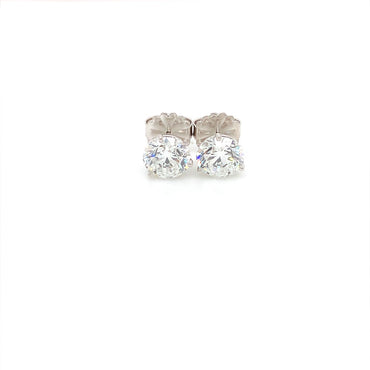 14K White Gold 6 CT Round Brilliant Cut Near Colorless Lab-Grown Diamond Three Prong Stud Earrings