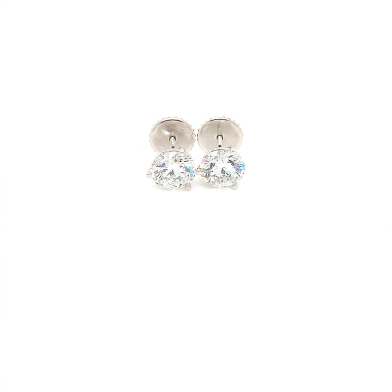 14K White Gold 4 CT Round Brilliant Cut Near Colorless Lab-Grown Diamond Three Prong Stud Martini Earrings