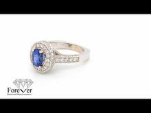 18K White Gold 1 1/2 CT Oval Blue Sapphire 1 1/4 CT Round Diamonds Halo Engagement Ring Size 7