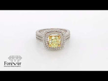 18K White Gold 1 4/5 CT Round Brilliant Cut Vivid Yellow - VS Lab-Grown Diamond Double Halo Engagement Ring Size 7